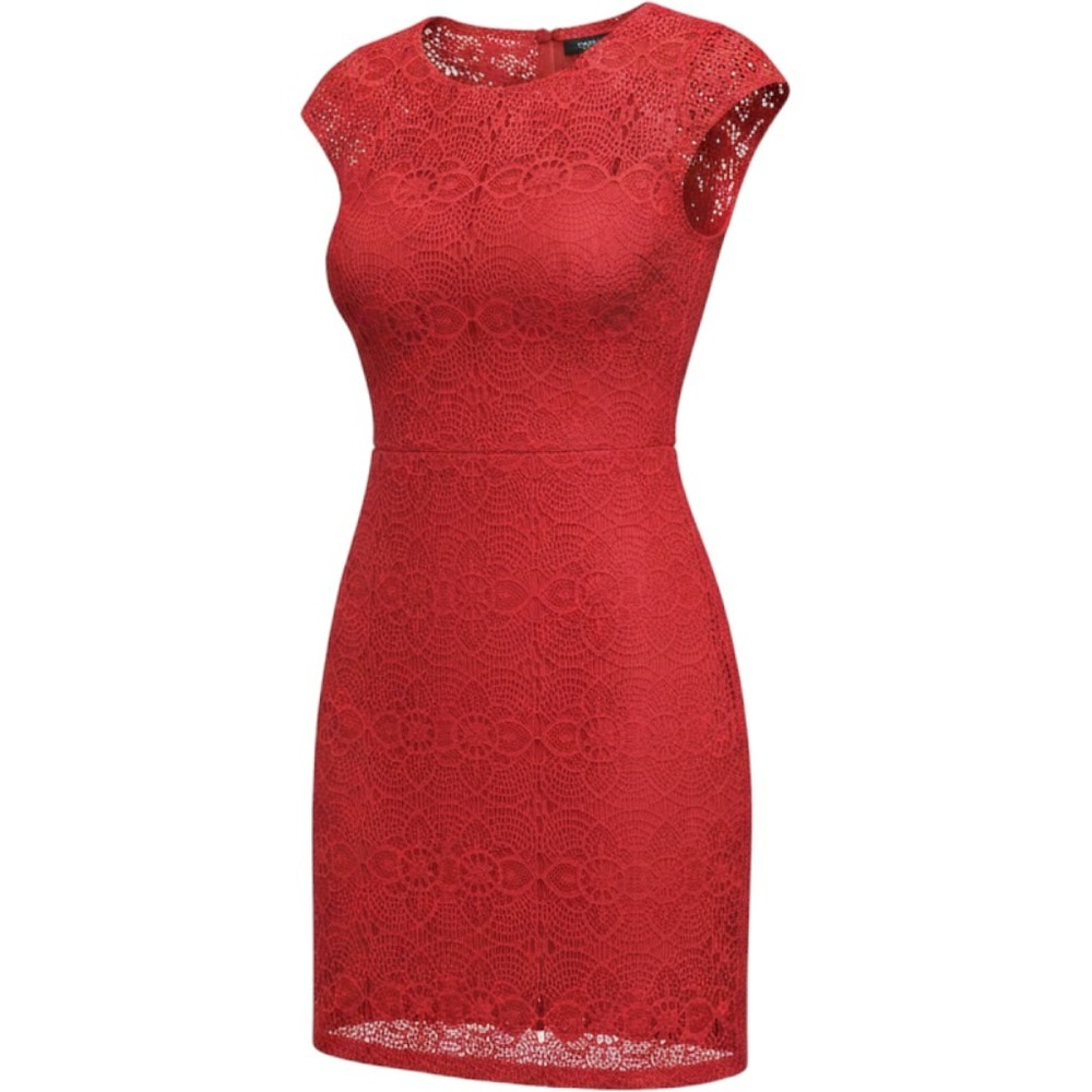 Ruby Rox Red Lace Shift Dress Cap Sleeve Crochet Overlay Juniors Rush Casual Tea